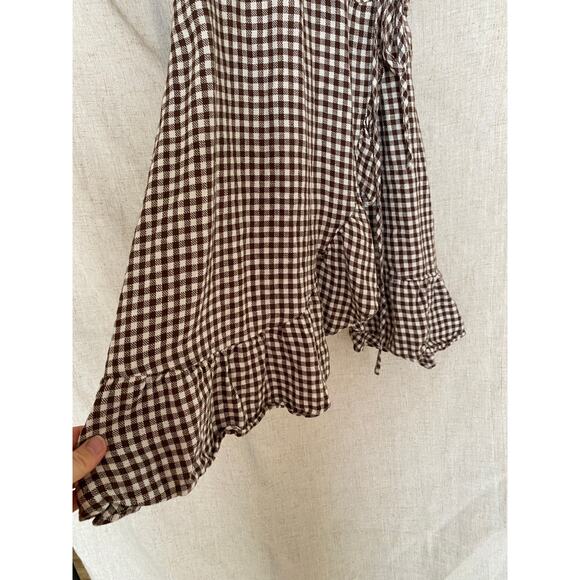 & Other Store Brown Gingham Mini Wrap Dress Size 8 - Picture 8 of 13